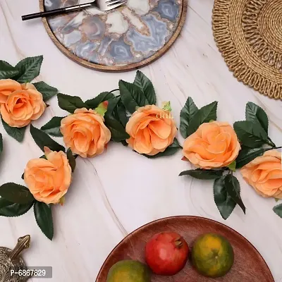 DULI Artificial Rose Creeper Vine with Peach Flowers and Green Leaves Garland for Home and Party Decoration-thumb0