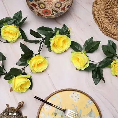 DULI Artificial Rose Creeper Vine with Yellow Flowers and Green Leaves Garland for Home and Party Decoration