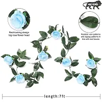 DULI Artificial Rose Creeper Vine with Blue Flowers and Green Leaves Garland for Home and Party Decoration-thumb1