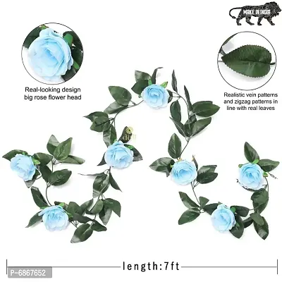 DULI Artificial Rose Creeper Vine with Blue Flowers and Green Leaves Garland for Home and Party Decoration-thumb2