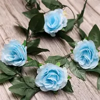 DULI Artificial Rose Creeper Vine with Blue Flowers and Green Leaves Garland for Home and Party Decoration-thumb2