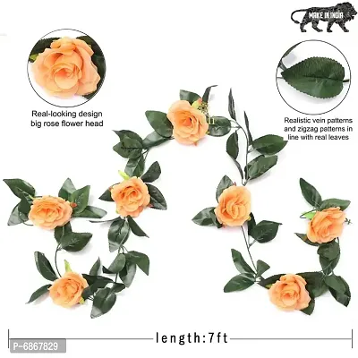 DULI Artificial Rose Creeper Vine with Peach Flowers and Green Leaves Garland for Home and Party Decoration-thumb2