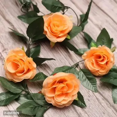 DULI Artificial Rose Creeper Vine with Peach Flowers and Green Leaves Garland for Home and Party Decoration-thumb3