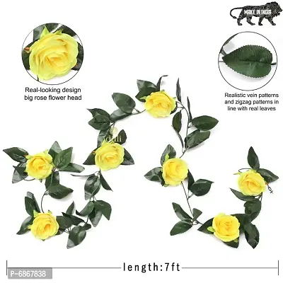 DULI Artificial Rose Creeper Vine with Yellow Flowers and Green Leaves Garland for Home and Party Decoration-thumb4