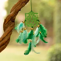 Dream catcher Car Hanging  Feather Wall Hanging and Car Hanging Decorative with Ganesha and Green Feathers  Car Hanging Ornament Positive Vibes-thumb1