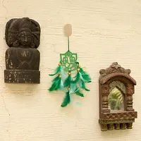 Dream catcher Car Hanging  Feather Wall Hanging and Car Hanging Decorative with Ganesha and Green Feathers  Car Hanging Ornament Positive Vibes-thumb2