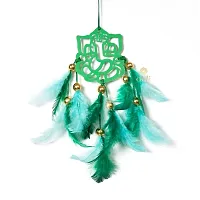 Dream catcher Car Hanging  Feather Wall Hanging and Car Hanging Decorative with Ganesha and Green Feathers  Car Hanging Ornament Positive Vibes-thumb3