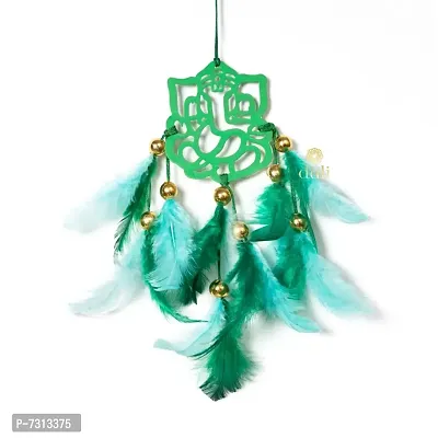 Dream catcher Car Hanging  Feather Wall Hanging and Car Hanging Decorative with Ganesha and Green Feathers  Car Hanging Ornament Positive Vibes-thumb4