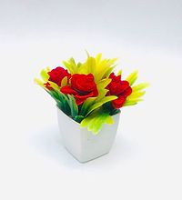 Artificial Red  Yellow Rose Flower Plant Pot for Home, Office, Table Decor-thumb3