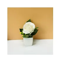 Beautiful Artificial White Rose Flower Plant Pot for Home, Office, Table Decor-thumb1