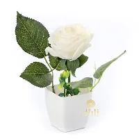 Beautiful Artificial White Rose Flower Plant Pot for Home, Office, Table Decor-thumb2