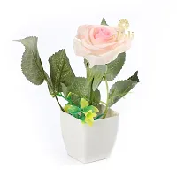 Artificial Light Pink Rose Flower Plant Pot for Home, Office, Table Decor-thumb1