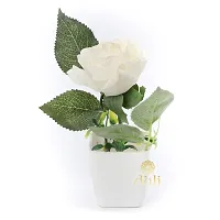 Artificial Red White Rose Flower Plant Pot for Home, Office, Table Decor-thumb2