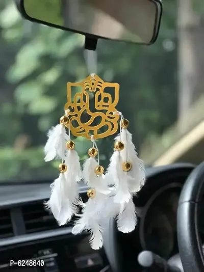 DULI Dream catcher Car Hanging  Feather Wall Hanging and Car Hanging Decorative with Ganesha and White Feathers  Car Hanging Ornament Positive Vibes