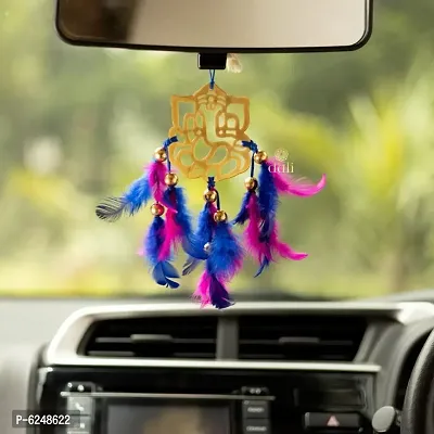 DULI Dream catcher Car Hanging  Feather Wall Hanging and Car Hanging Decorative with Ganesha and Pink and Blue Feathers  Car Hanging Ornament Positive Vibes