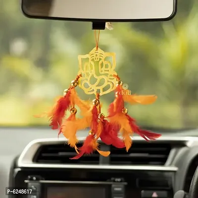 DULI Dream catcher Car Hanging  Feather Wall Hanging and Car Hanging Decorative with Ganesha and Red and Orange Feathers  Car Hanging Ornament Positive Vibes