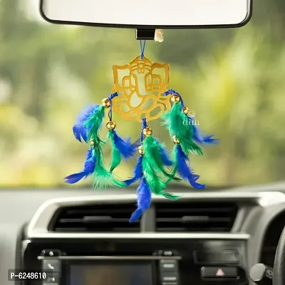 DULI Dream catcher Car Hanging  Feather Wall Hanging and Car Hanging Decorative with Ganesha and Blue  Green Feathers  Car Hanging Ornament