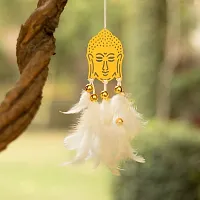 Dream catcher Buddha Car Hanging with White Feathers Wind Chime Wall hanging-thumb1