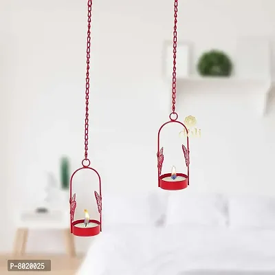 Hanging Red Butterfly Tealight Holder for Home Deacute;cor, Diwali  Festive Decor (pack of 2)-thumb0