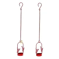 Hanging Red Butterfly Tealight Holder for Home Deacute;cor, Diwali  Festive Decor (pack of 2)-thumb1