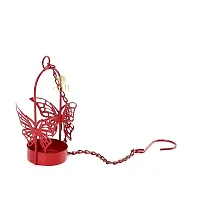 Hanging Red Butterfly Tealight Holder for Home Deacute;cor, Diwali  Festive Decor (pack of 2)-thumb3