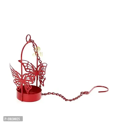 Hanging Red Butterfly Tealight Holder for Home Deacute;cor, Diwali  Festive Decor (pack of 2)-thumb4