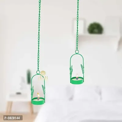 Hanging Green Butterfly Tealight Holder for Home Deacute;cor, Diwali  Festive Decor (pack of 2)-thumb0