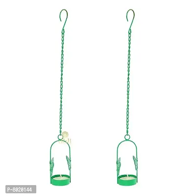 Hanging Green Butterfly Tealight Holder for Home Deacute;cor, Diwali  Festive Decor (pack of 2)-thumb2