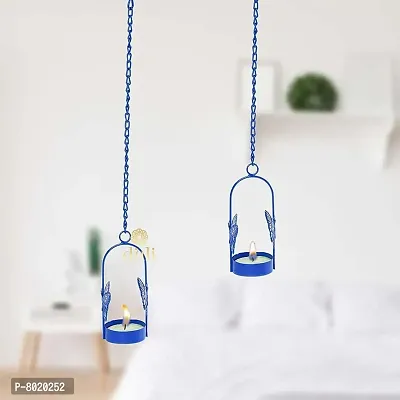 Hanging Blue Butterfly Tealight Holder for Home Deacute;cor, Diwali  Festive Decor (pack of 2)-thumb0