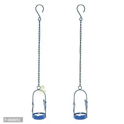 Hanging Blue Butterfly Tealight Holder for Home Deacute;cor, Diwali  Festive Decor (pack of 2)-thumb2