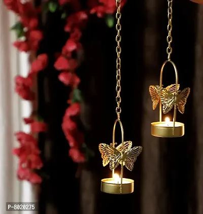 Hanging Gold Butterfly Tealight Holder for Home Deacute;cor, Diwali  Festive Decor (pack of 2)-thumb0
