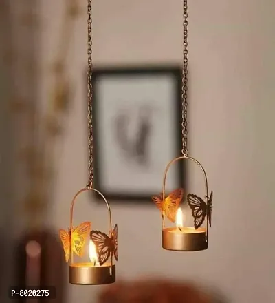 Hanging Gold Butterfly Tealight Holder for Home Deacute;cor, Diwali  Festive Decor (pack of 2)-thumb4
