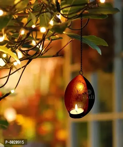 Hanging Gold Coconut Tealight Holder for Home Deacute;cor, Diwali  Festive Decor (pack of 1)-thumb0