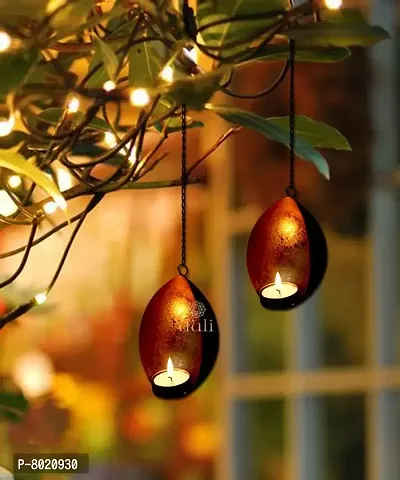 Hanging Gold Coconut Tealight Holder for Home Deacute;cor, Diwali  Festive Decor (pack of 2)