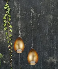 Hanging Gold Coconut Tealight Holder for Home Deacute;cor, Diwali  Festive Decor (pack of 2)-thumb3