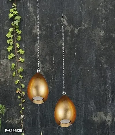 Hanging Gold Coconut Tealight Holder for Home Deacute;cor, Diwali  Festive Decor (pack of 2)-thumb4