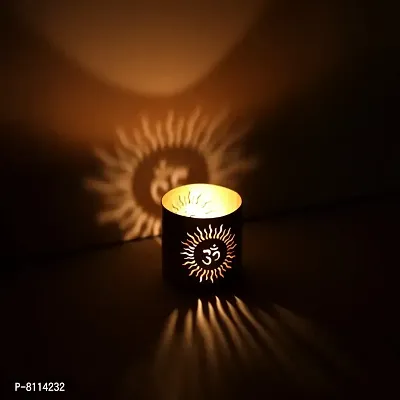 Metal OM Black-Golden Votive Tealight Holder for Home Deacute;cor, Diwali  Festive Decor