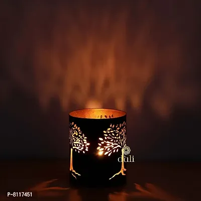 Metal Tree Shadow Black-Golden Votive Tealight Holder for Home Deacute;cor, Diwali  Festive Decor-thumb0