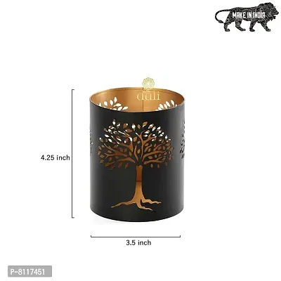 Metal Tree Shadow Black-Golden Votive Tealight Holder for Home Deacute;cor, Diwali  Festive Decor-thumb3