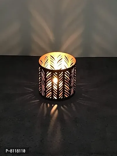 Metal Black-Golden Zigzag Design Votive Tealight Holder for Home Deacute;cor, Diwali  Festive Decor-thumb0