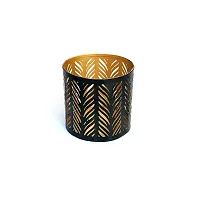 Metal Black-Golden Zigzag Design Votive Tealight Holder for Home Deacute;cor, Diwali  Festive Decor-thumb1