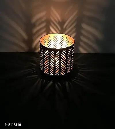 Metal Black-Golden Zigzag Design Votive Tealight Holder for Home Deacute;cor, Diwali  Festive Decor-thumb3