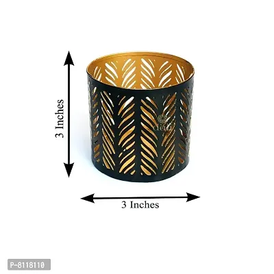 Metal Black-Golden Zigzag Design Votive Tealight Holder for Home Deacute;cor, Diwali  Festive Decor-thumb4