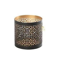 Metal Black-Golden Circle Design Votive Tealight Holder for Home Deacute;cor, Diwali  Festive Decor-thumb1