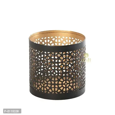 Metal Black-Golden Circle Design Votive Tealight Holder for Home Deacute;cor, Diwali  Festive Decor-thumb2