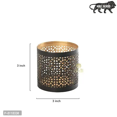 Metal Black-Golden Circle Design Votive Tealight Holder for Home Deacute;cor, Diwali  Festive Decor-thumb3