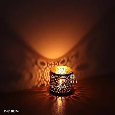 Metal Black-Golden Mandala Design Votive Tealight Holder for Home Deacute;cor, Diwali  Festive Decor