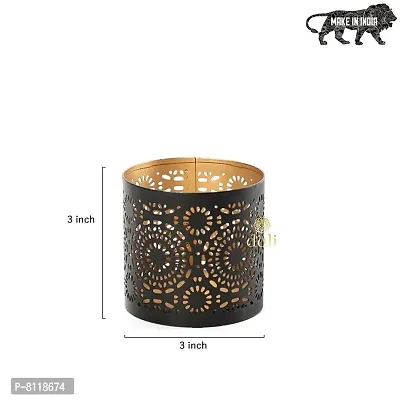 Metal Black-Golden Mandala Design Votive Tealight Holder for Home Deacute;cor, Diwali  Festive Decor-thumb3