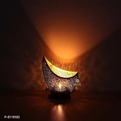 Metal Black-Golden Boat Shape Votive Tealight Holder for Home Deacute;cor, Diwali  Festive Decor-thumb0