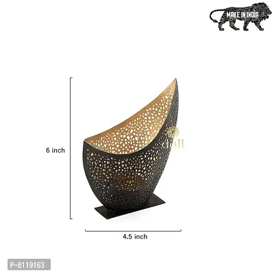 Metal Black-Golden Boat Shape Votive Tealight Holder for Home Deacute;cor, Diwali  Festive Decor-thumb3